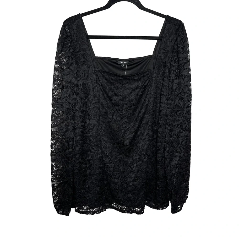 Torrid NEW Lace Sweetheart Black Long Sleeve Top Plus 2X 18-20 Square Neckline - Picture 3 of 14